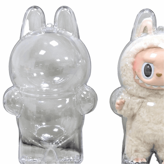 alt="Boîte de protection transparente pour figurines Labubu – modèle debout ou assis, plastique de qualité, protège contre poussière et chocs, design simple et élégant"