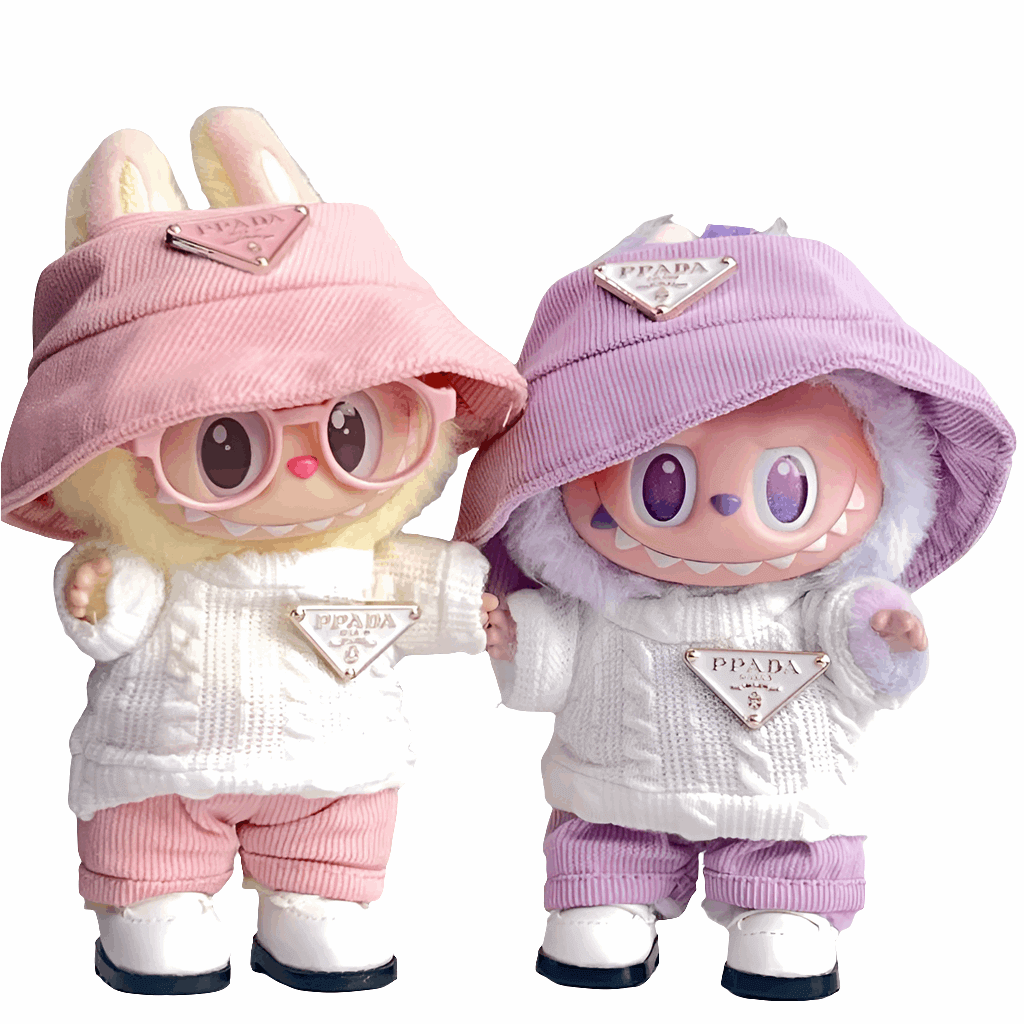 alt="Ensemble vĂȘtements Labubu â accessoire mode fantaisie avec chapeau, lunettes, pull, short, camĂ©ra et chaussures pour figurines Labubu, look tendance et confortable"