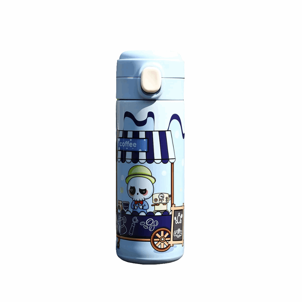 alt="Gourde thermos Labubu 420ml en acier inoxydable – bouteille isotherme colorée avec illustrations Labubu, protège boissons chaudes et froides, légère et pratique"
