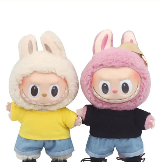 alt="Vêtements en coton pour figurines Labubu – couleurs variées, style kawaii, tissu doux et confortable, accessoires mode pour poupées 15-17 cm"