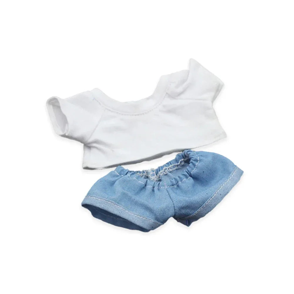 alt="Vêtements en coton pour figurines Labubu – couleurs variées, style kawaii, tissu doux et confortable, accessoires mode pour poupées 15-17 cm"
