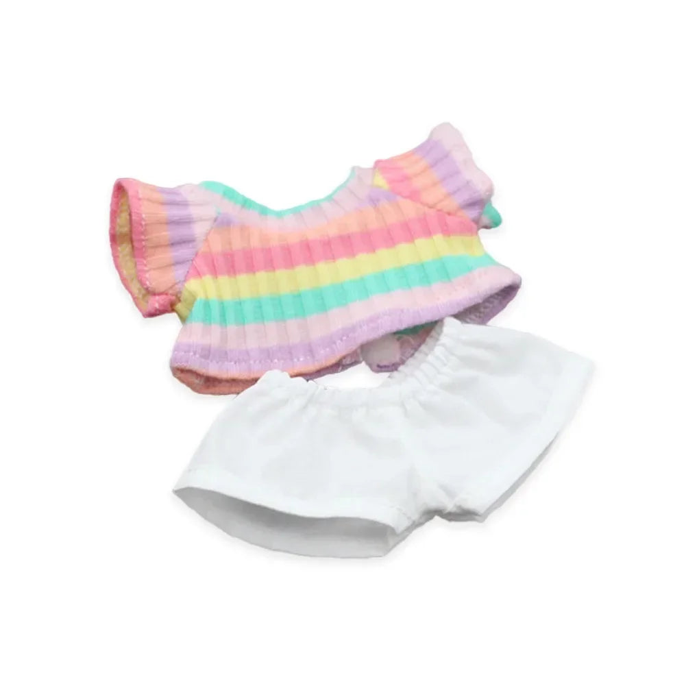 alt="Vêtements en coton pour figurines Labubu – couleurs variées, style kawaii, tissu doux et confortable, accessoires mode pour poupées 15-17 cm"