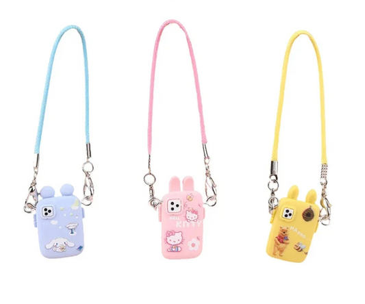 alt="Mini téléphone décoratif avec lanière colorée pour figurine Labubu – accessoire moderne, plastique robuste, dimensions miniatures, style fun et unique"