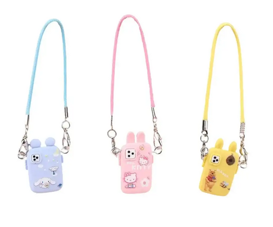 alt="Mini téléphone décoratif avec lanière colorée pour figurine Labubu – accessoire moderne, plastique robuste, dimensions miniatures, style fun et unique"