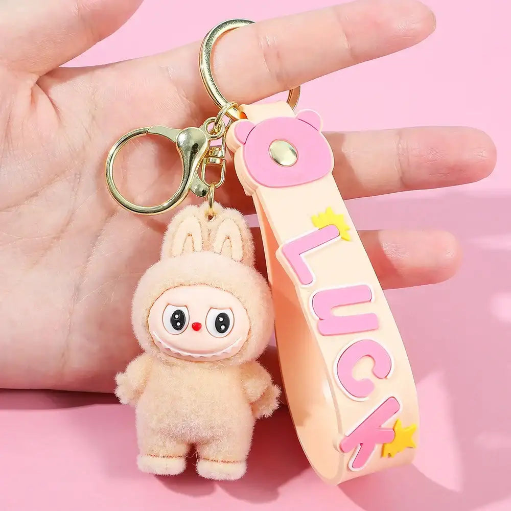 Porte-clés Labubu Premium « LUCK » avec un design kawaii et anneau O-Shaped, idéal pour sécuriser vos clés.