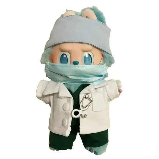 Labubu Tenues Hôpital : poupée habillée en médecin avec blouson blanc et masque