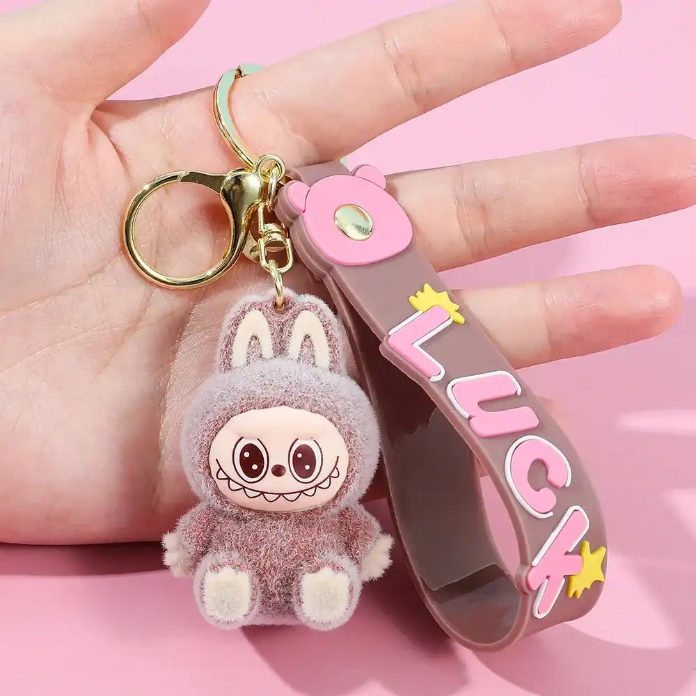Porte-clés Labubu Premium « LUCK » avec design kawaii et anneau O-Shaped, idéal pour sécuriser vos clés.