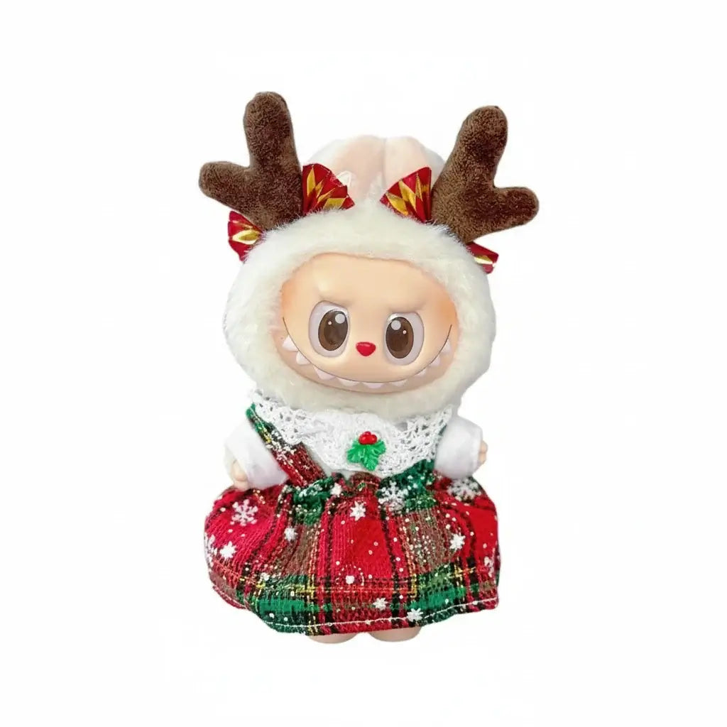 Labubu Tenues Noël "Petits Bois de Cerf" avec un petit renne en robe de Noël