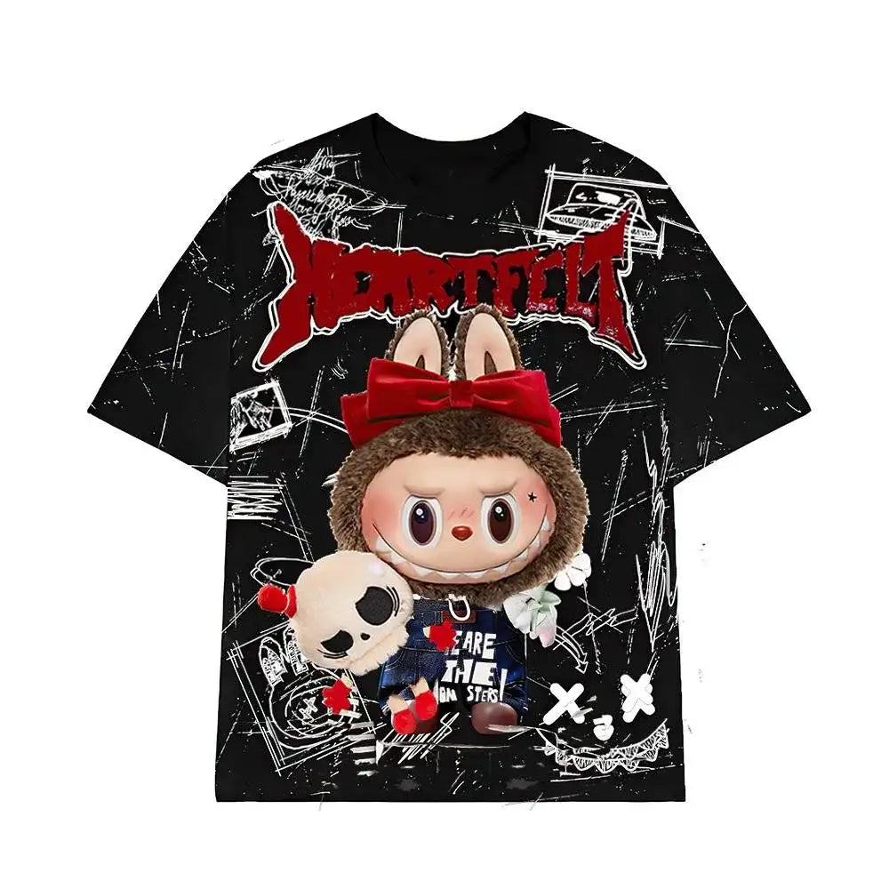 alt="T-shirt enfant Labubu Heartfelt – manches courtes, motif 3D original, coupe droite, col rond, polyester léger, style tendance pour enfants 4-13 ans"