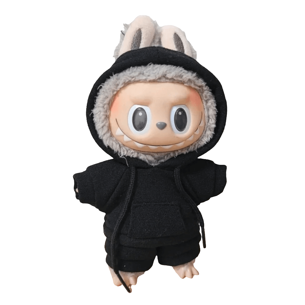 Ensemble Sport Urbain pour Labubu - Poupée mignonne en hoodie noir avec oreilles de lapin.