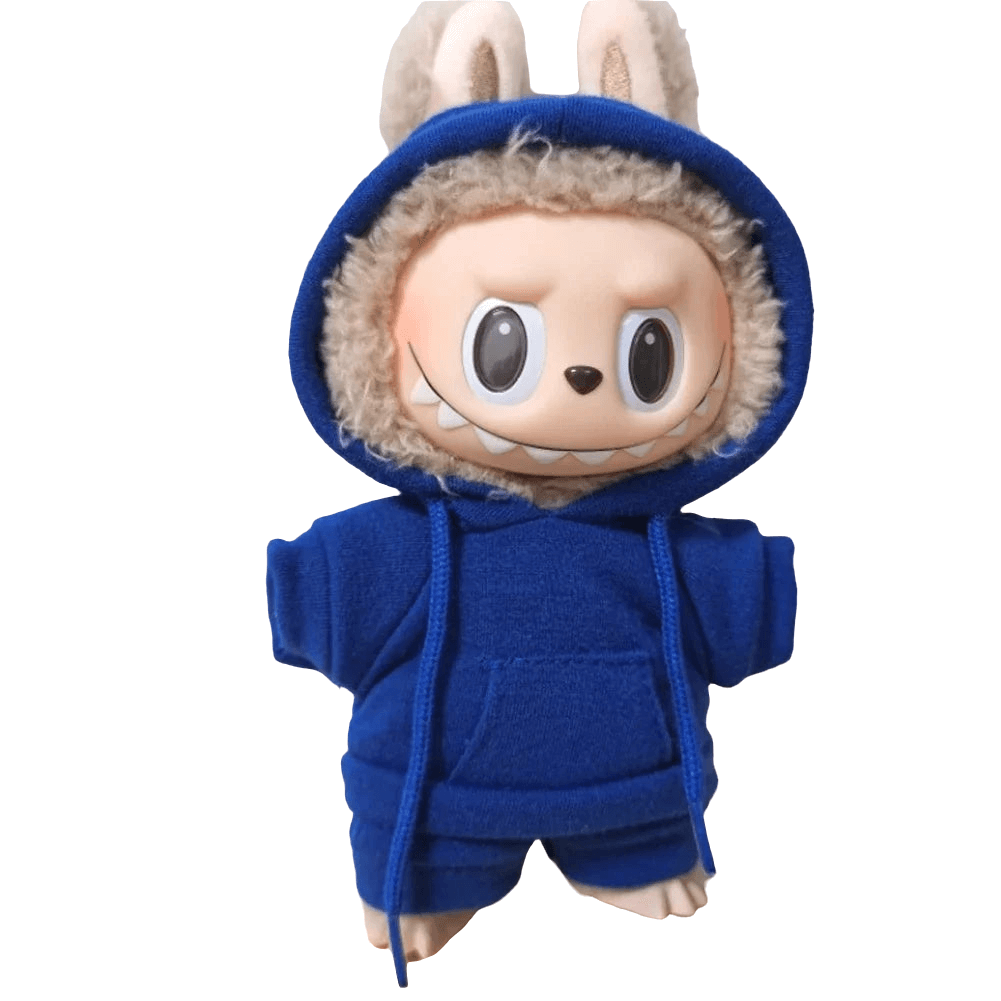 Ensemble Sport Urbain pour Labubu - poupée avec hoodie bleu et détails en fausse fourrure.