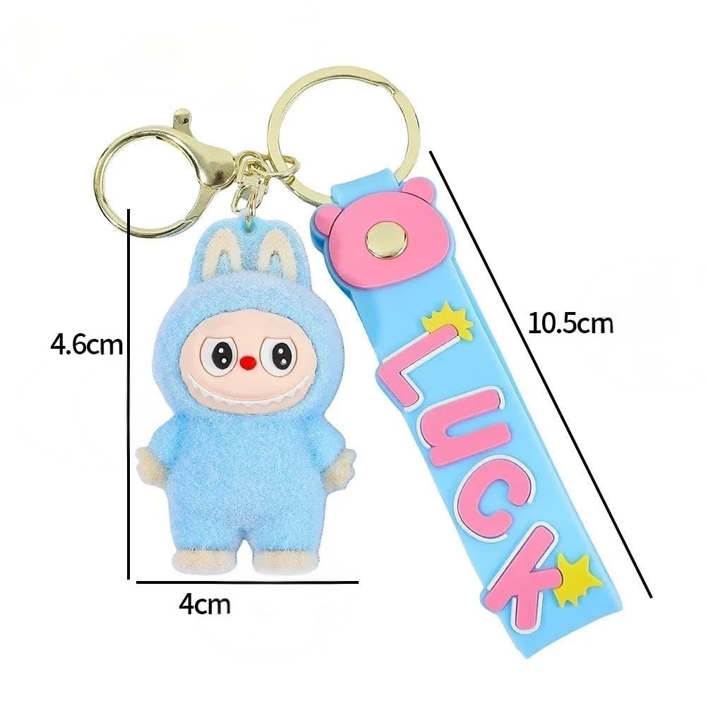 Porte-clés Labubu Premium « LUCK » avec design en silicone, style kawaii et pratique pour clés.