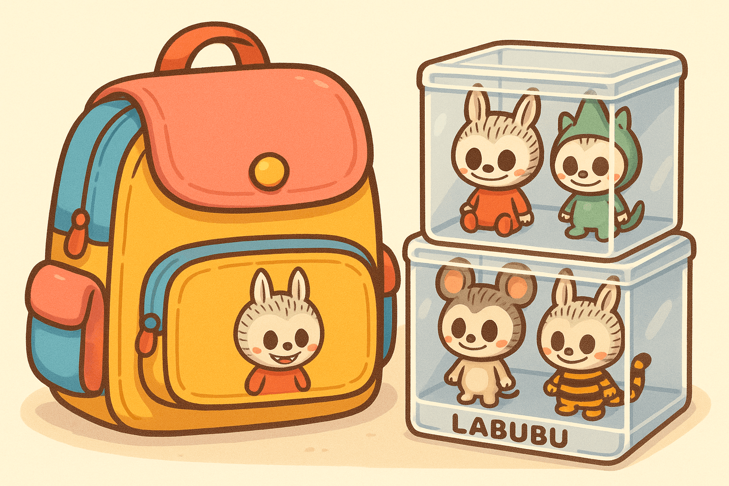 alt="Accessoires de transport et protection Labubu – sacs et étuis stylés et pratiques, conçus pour collectionneurs et amateurs de figurines kawaii"