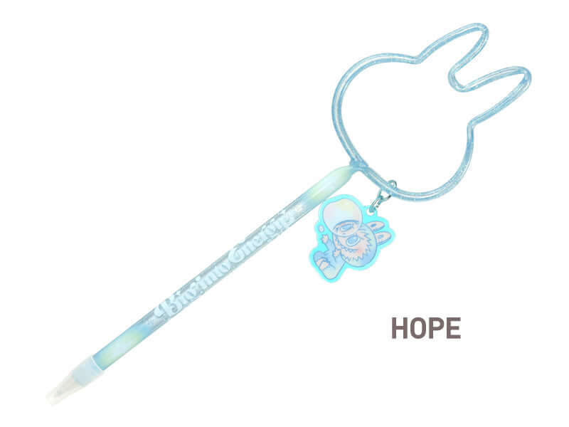 Stylo Labubu Big into Energy Series avec un design lapin et un pendentif, couleur bleu, collection originale.