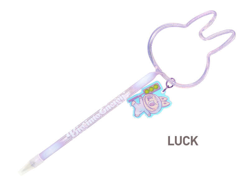 Stylo Labubu en forme de lapin avec un pendentif, design amusant et coloré, collection Big into Energy.