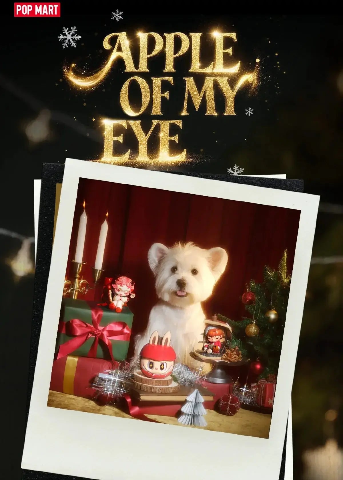 Labubu ❄️ Figure de la série "Apple Of My Eye" avec un chien cute et des décorations de Noël.