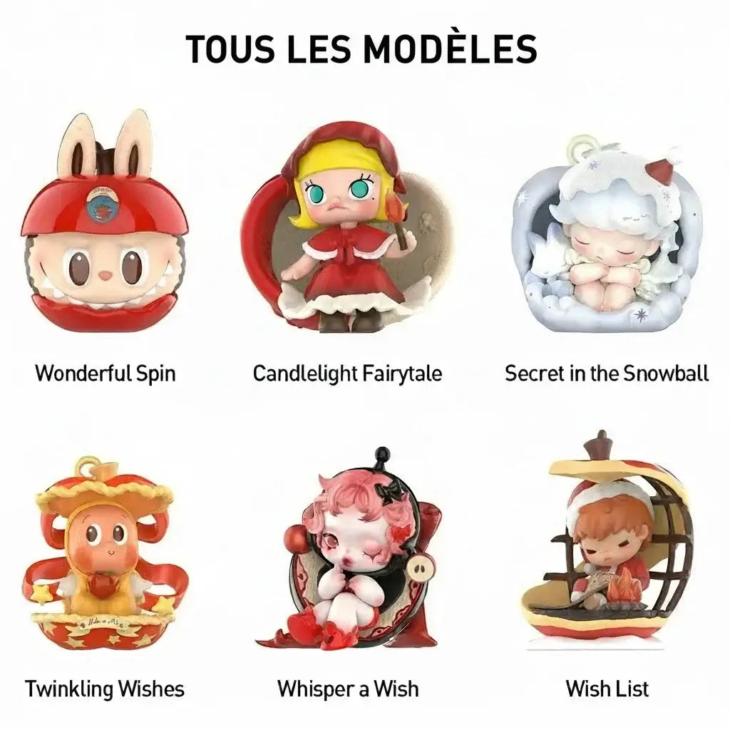 Figures Labubu de la série "Apple Of My Eye" incluant Wonderful Spin, Candlelight Fairytale et plus.