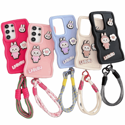 alt="Coque silicone souple avec dragonne Lala – protection anti-chocs, design élégant et confortable, cordon pratique pour smartphone Samsung série S"