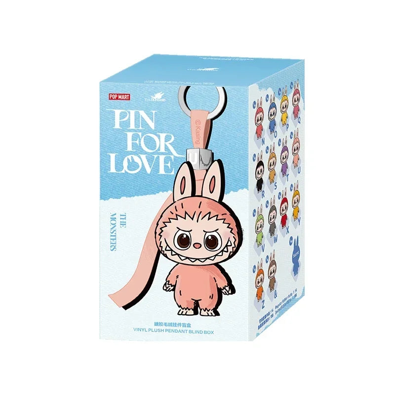 Labubu Pin for Love mini figurine keychain with box packaging, verifiable official and authentic.