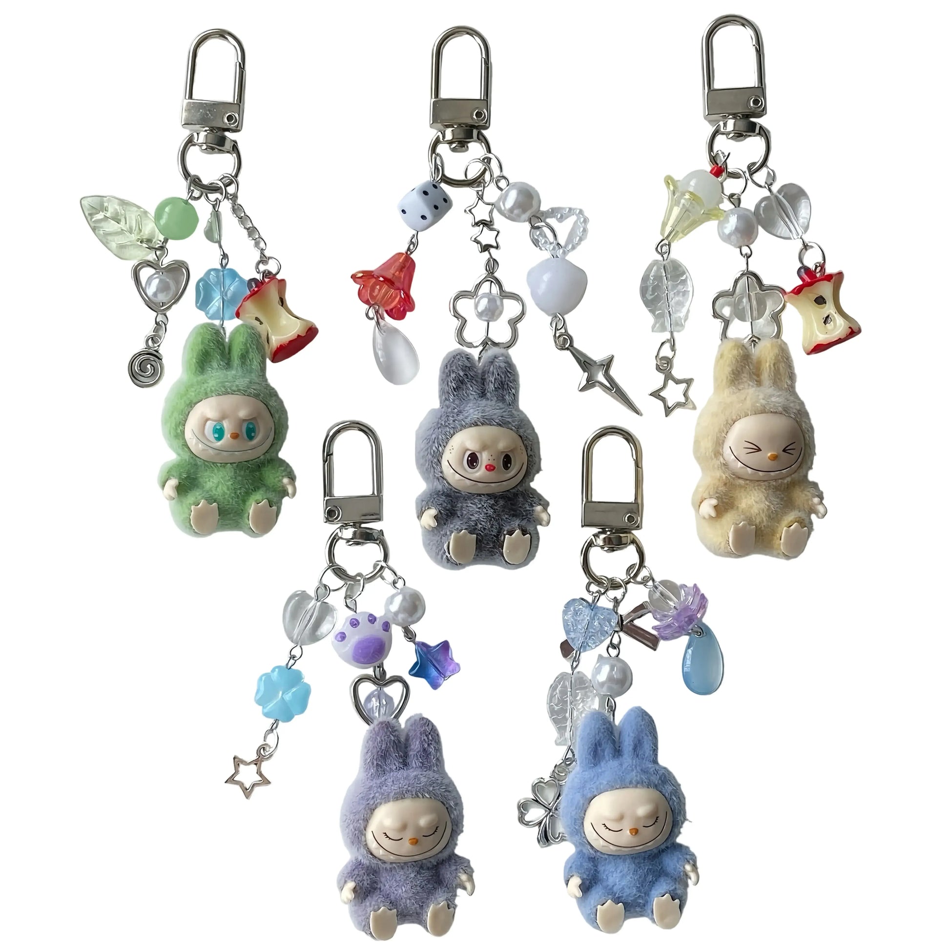 Porte-clés Labubu en peluche avec charmantes décorations colorées, série Deluxe, ajout de douceur à ton quotidien.