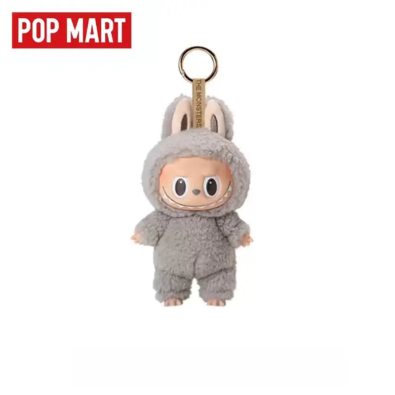 Labubu poupée en fourrure grise avec des oreilles de lapin, porte-clés mignon de Pop Mart.