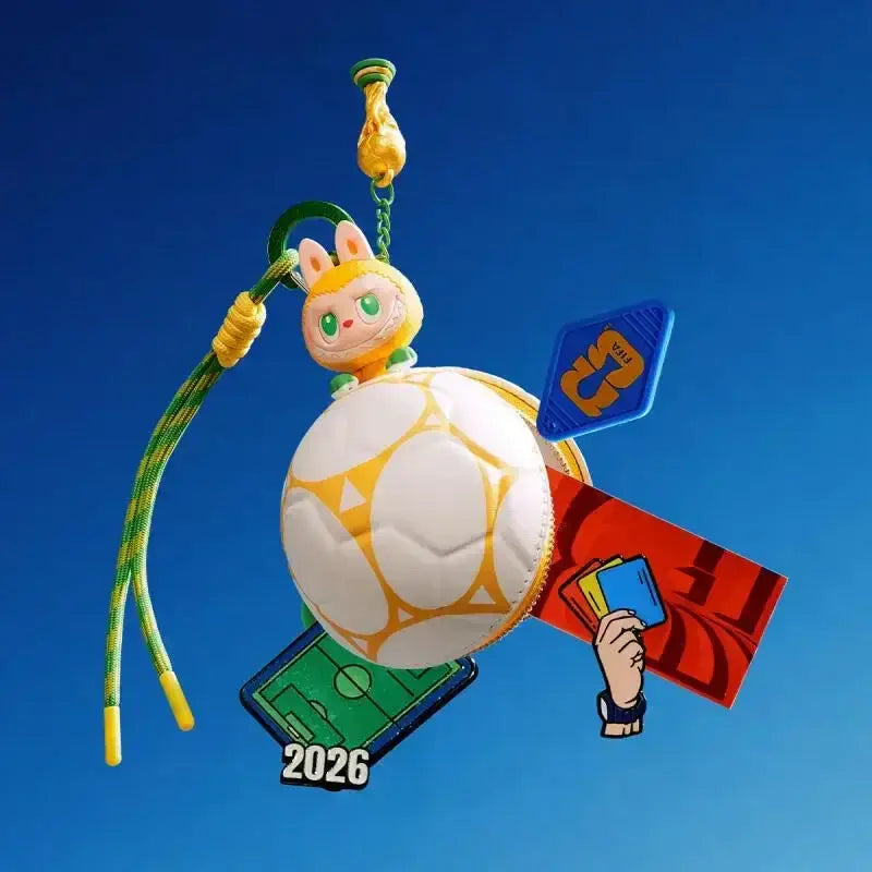 Labubu Mini Sac en Forme de Ballon de Football avec personnages et accessoires FIFA, collection Pop Mart.