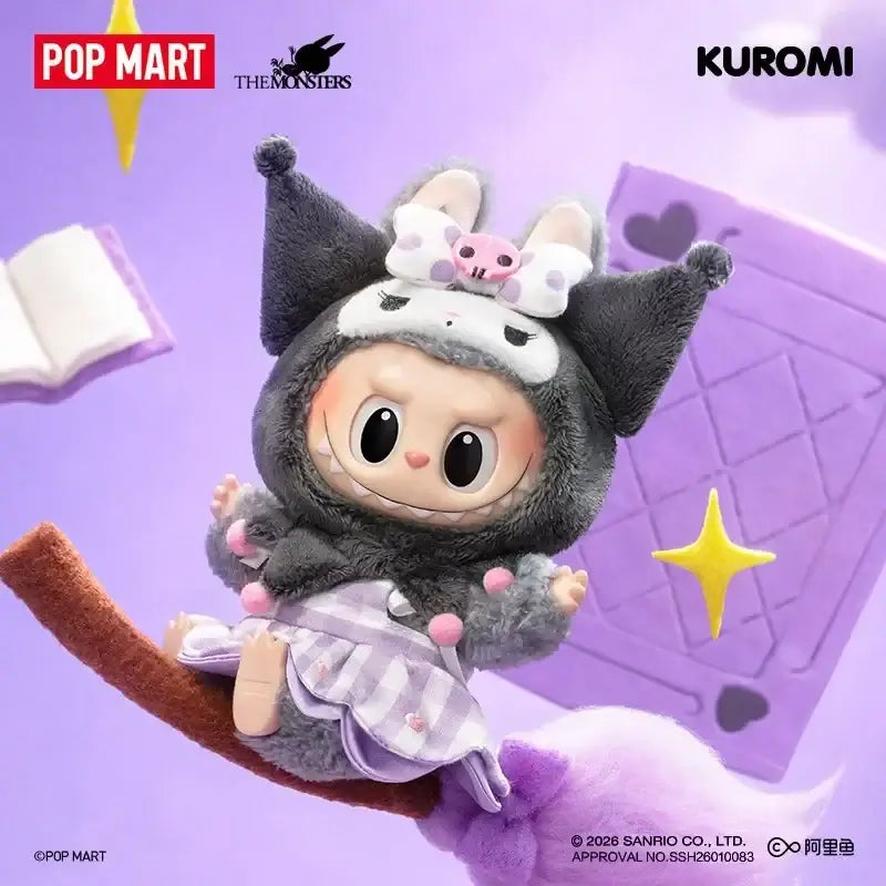 Figure LABUBU de Hello Kitty et Friends de POP MART, mignonne avec un costume Kuromi.