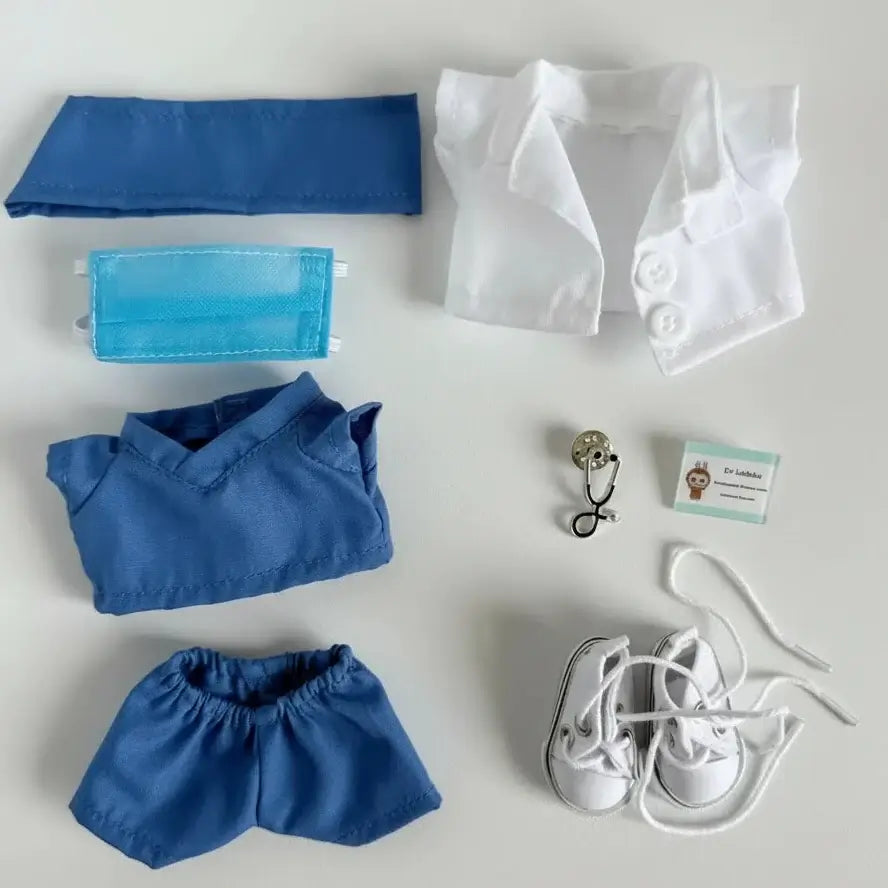 Labubu Tenues Hôpital - Ensemble de vêtements médicaux avec blouse, masque, stéthoscope et chaussures.