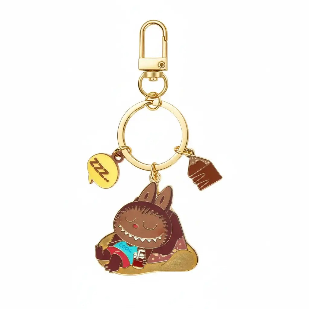 Labubu Porte-Clefs Bonbons en métal doré avec un personnage de lapin mignon