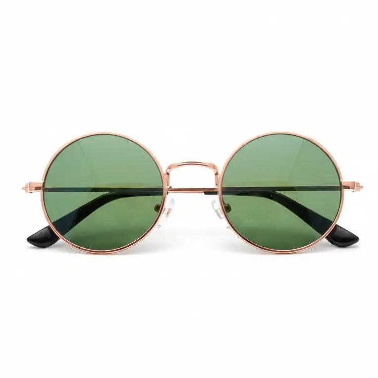 Lunettes Stylées Labubu avec verres verts et monture dorée, tendance pour figurines.