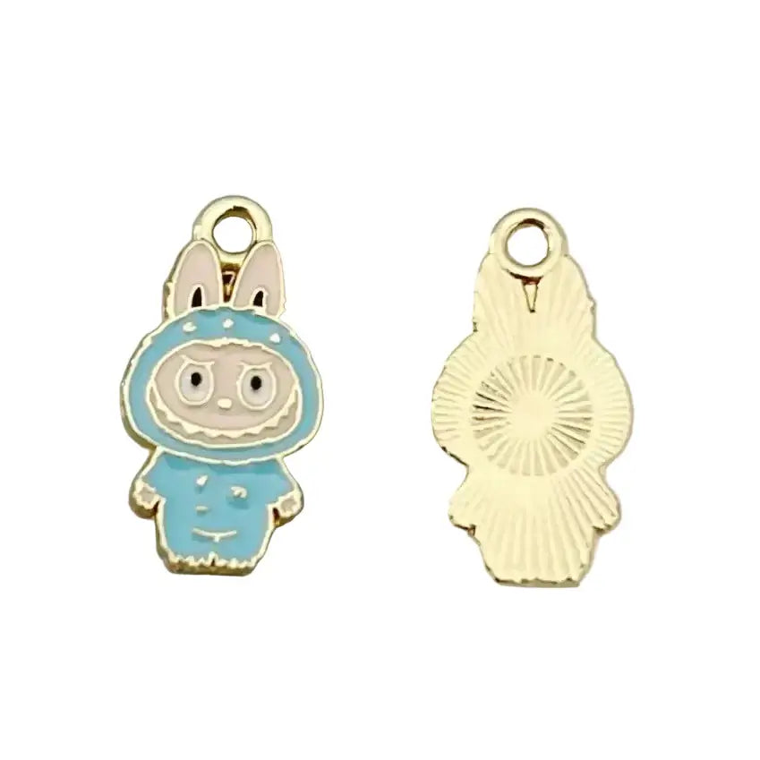 Pendentifs Labubu - Charm en émail bleu avec motif de monstre pour collier et bracelet