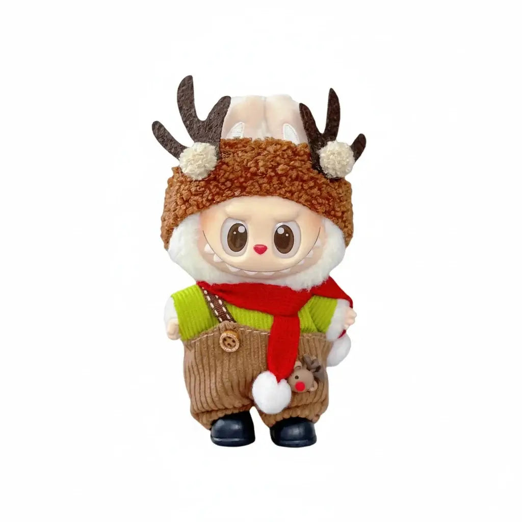 Labubu Tenues Noël "Petits Bois de Cerf" personnage en costume de renne, prêt pour les fêtes.