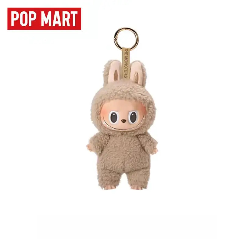 Poupée Labubu en peluche avec capuche de lapin, porte-clés Pop Mart, adorable et mignonne.