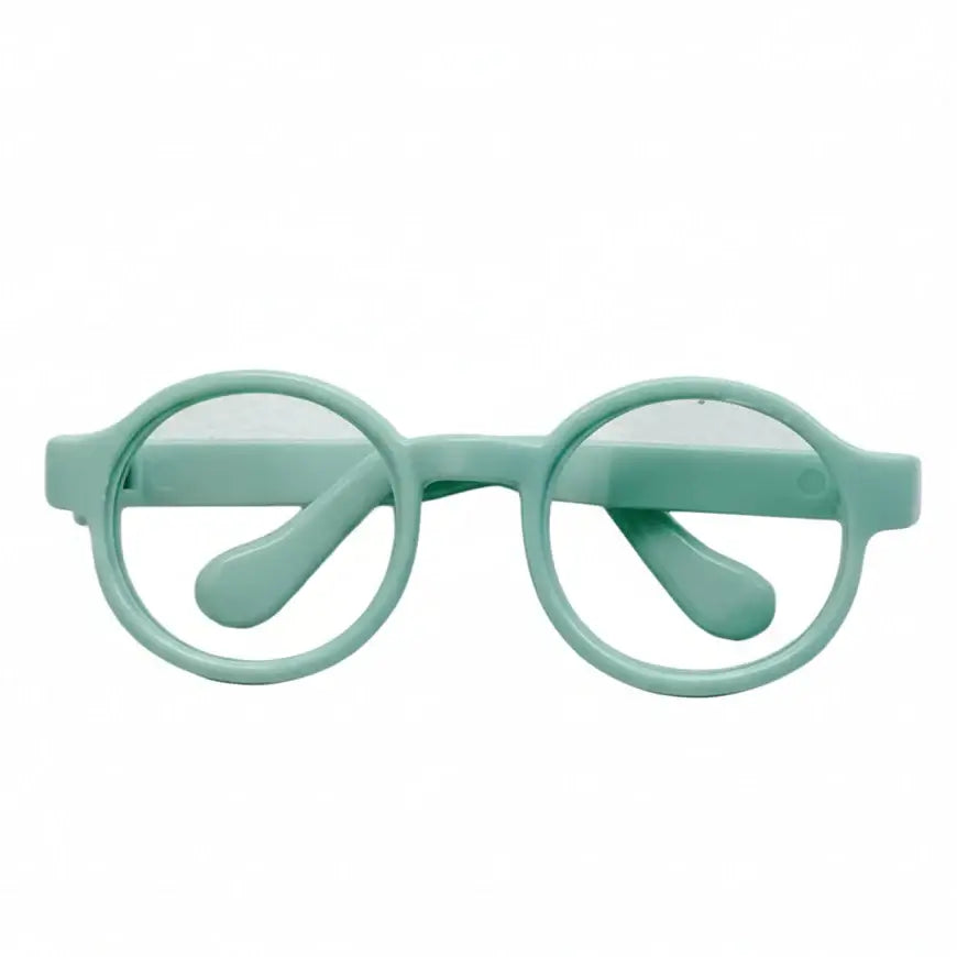 Lunettes stylées Labubu en plastique vert, idéal pour figurines 15-17 cm, ajoutant un look tendance à la collection.