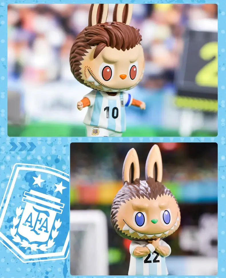 Labubu figure de collection de la Asociación del Fútbol Argentino AFA avec les numéros 10 et 22.