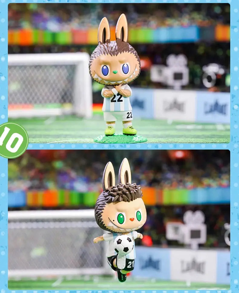 Labubu figurine de football de la collection « Asociación del Fútbol Argentino AFA » avec numéro 22 et détails adorables.