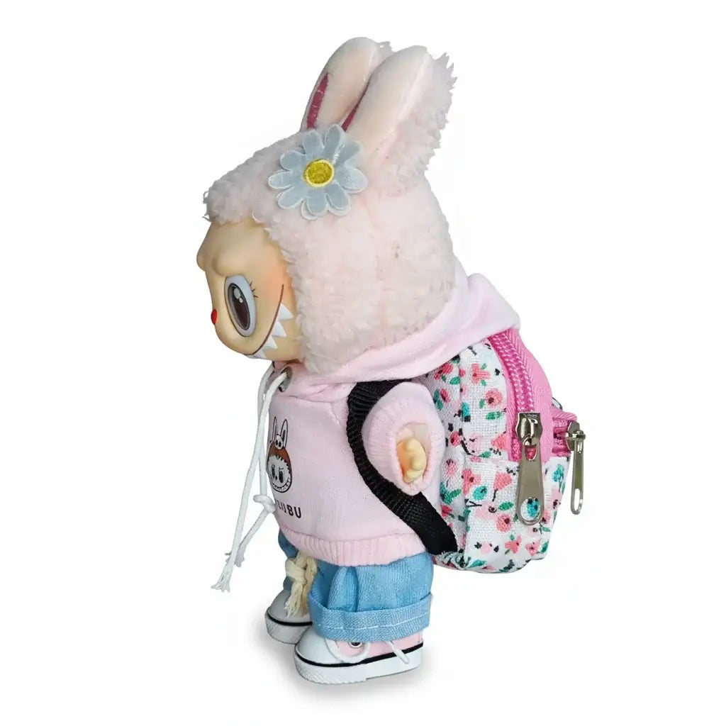 Sacs à dos mini - Padded pour Labubu, poupée avec un sac à dos floral, édition colorée, en mode mignon.