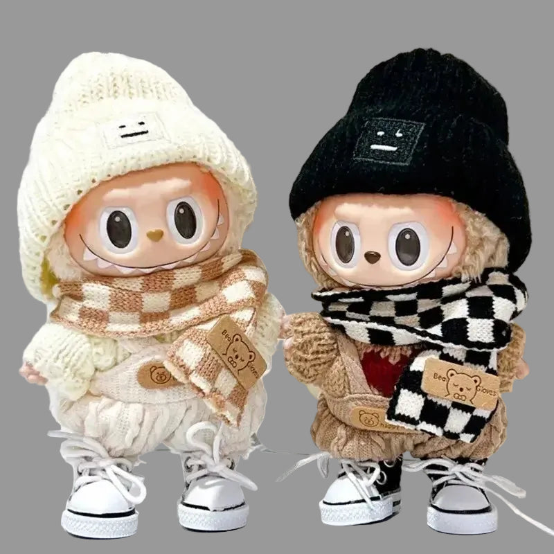Labubu Tenues - Poupées d'hiver en vêtements tricotés avec bonnets et écharpes, édition Labubu.
