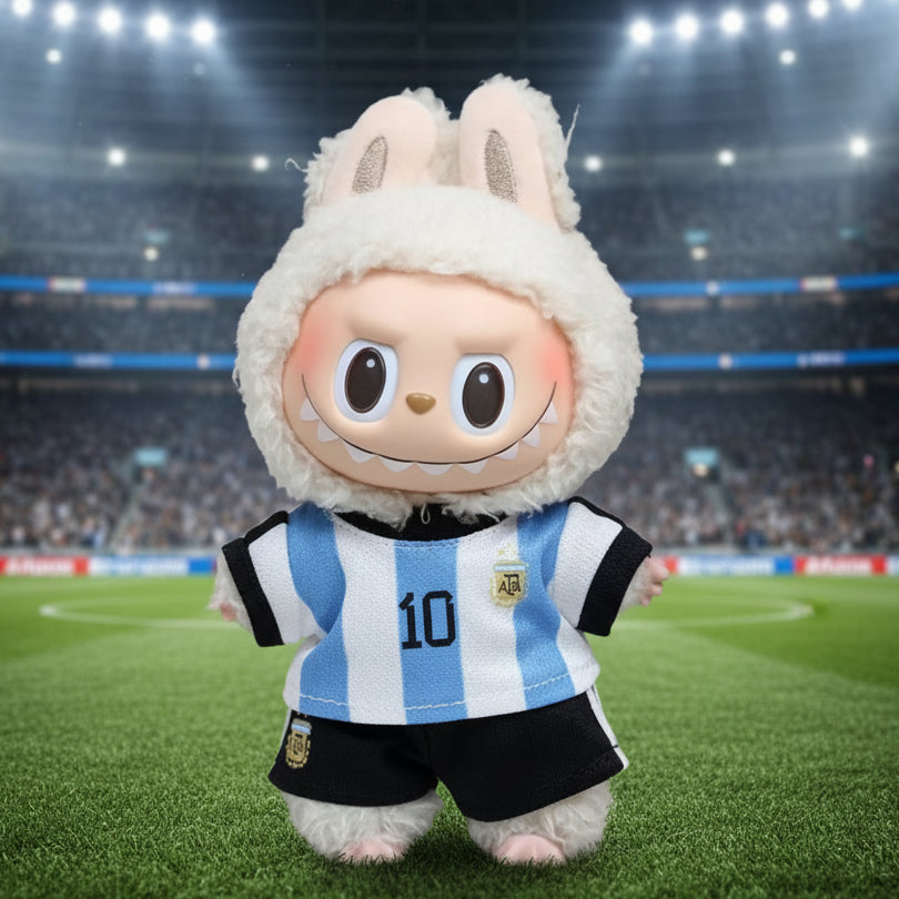 Ensembles Labubu - Maillot de football Argentine avec mini ballon, personnage mignon, collection 2026.