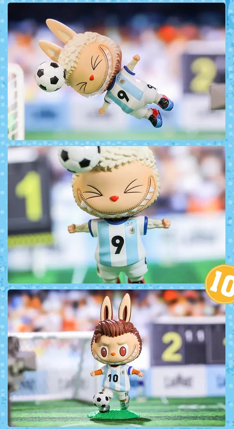 Labubu figurines de la collection « Asociación del Fútbol Argentino AFA » avec des personnages de football mignons.