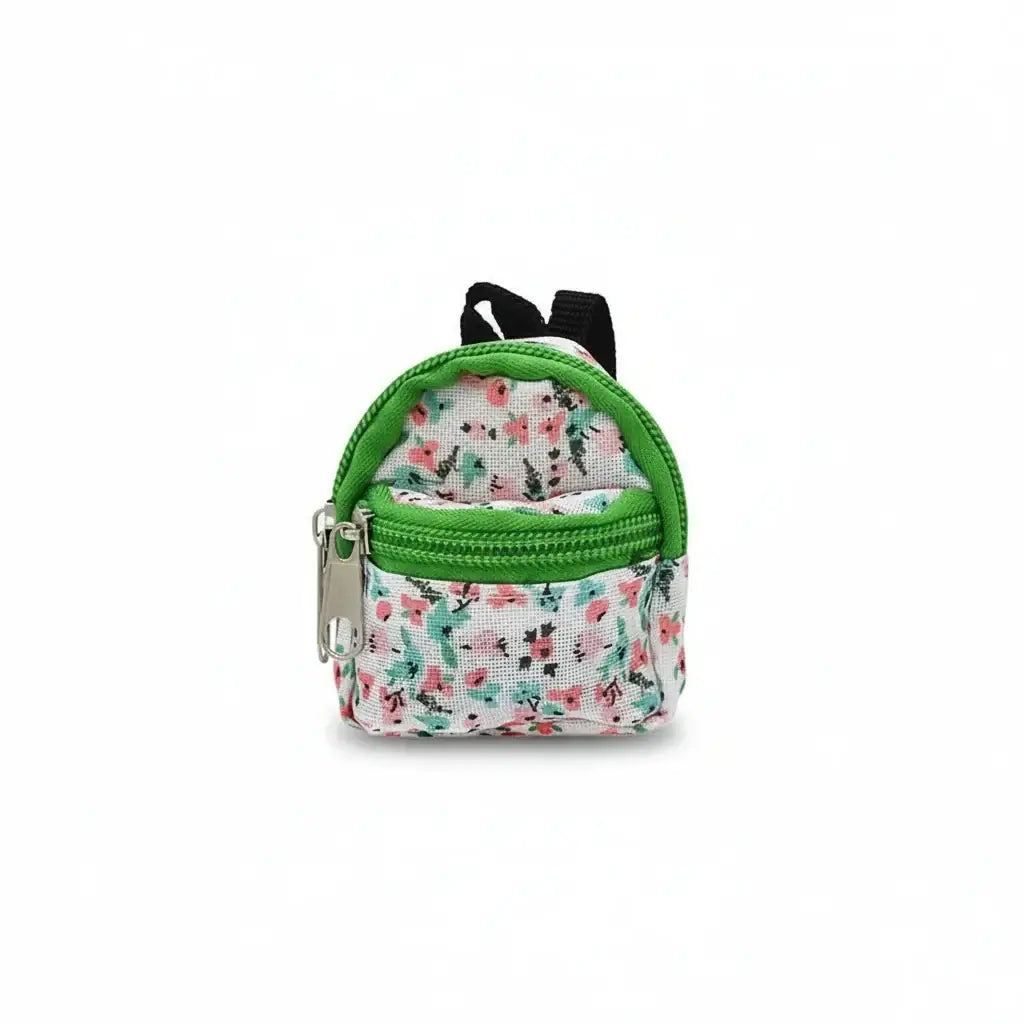 Sacs à dos mini - Padded pour Labubu avec motif floral et fermeture éclair, coloris vert et blanc.