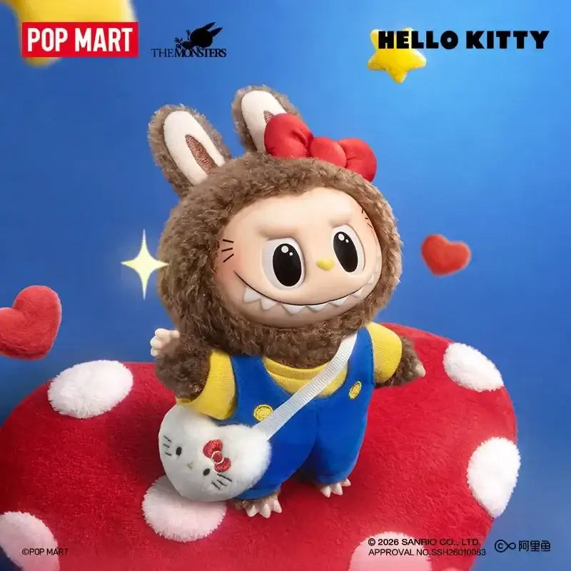 Doll LABUBU de Hello Kitty en costume de monstre sur un champignon coloré - Collection POP MART
