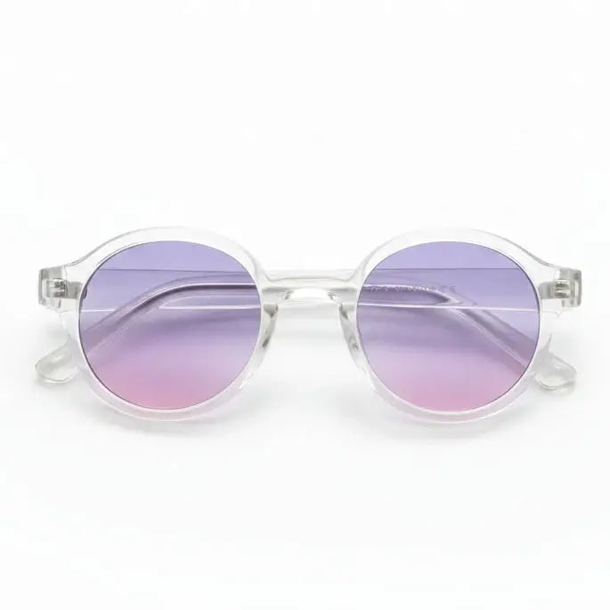 Lunettes Stylées Labubu avec verres dégradés violet et rose, tendance pour figurines de mode.