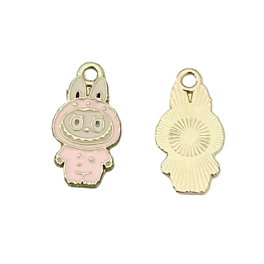Pendentifs Labubu - Charms brillants en forme de monstre rose, idéal pour colliers et bracelets.
