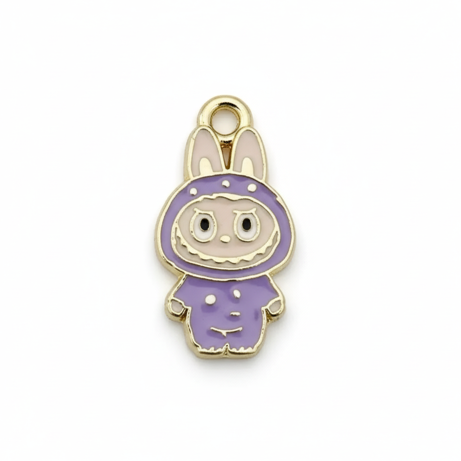Accessoire Labubu - Pendentifs représentant un charm violet de personnage avec capuche pour collier.