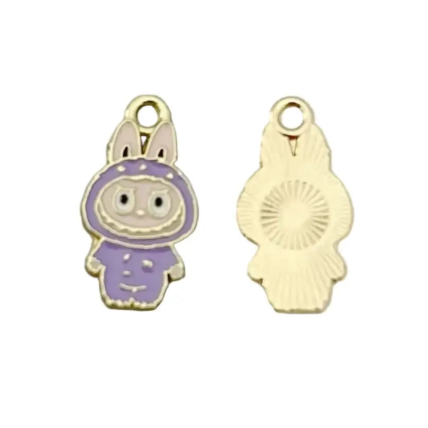 Pendentifs Labubu - Charms brillants en émail violet pour collier et bracelet, design Mémo en forme de monstre.