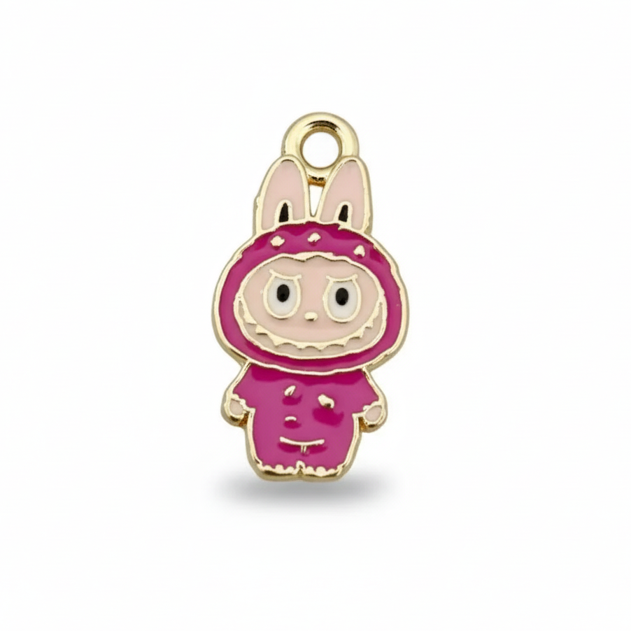 Accessoire Labubu - Pendentifs : Charm coloré de personnage en rose avec oreilles de lapin pour collier.