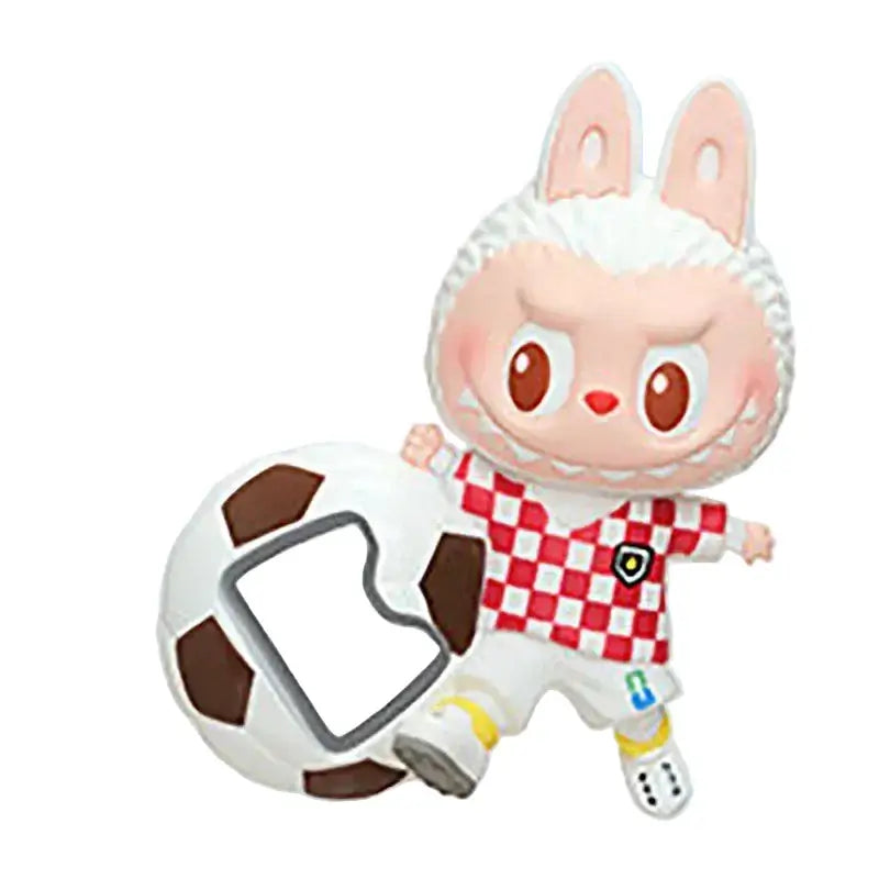 Labubu – Décapsuleur magnet de la série THE MONSTERS × FIFA avec personnage mignon tenant un ballon de football.