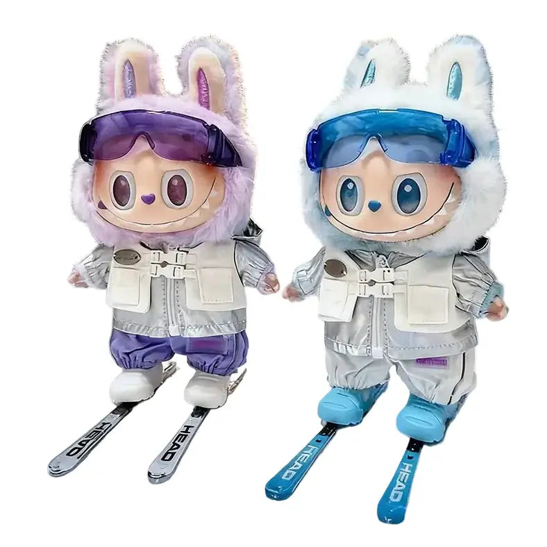 Tenue Complète Ski pour Labubu - Ensemble hivernal avec skis et lunettes pour poupées en forme de lapin.