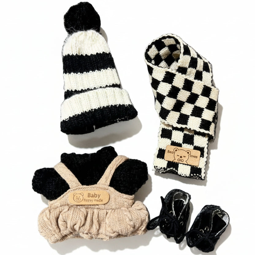 Labubu Tenues - Ensembles Hiver avec bonnet, écharpe, combinaison et bottines tricotés pour bébé.